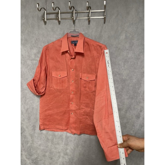 Paul Fredrick Shirt Men L Salmon Linen Button Up Preppy Academia Casual Vacation - Picture 4 of 7